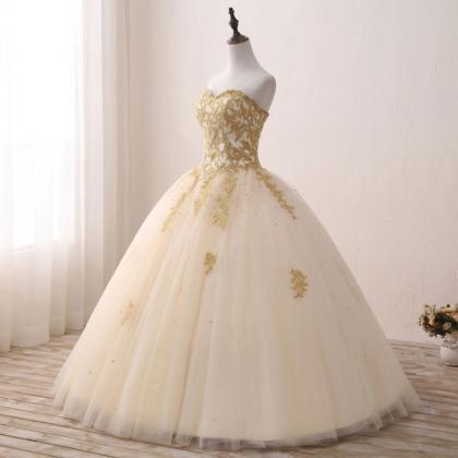 Sweetheart Neckline Tulle Ballgown With Gold..