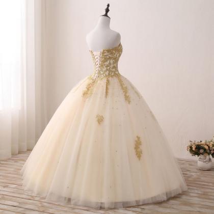 Sweetheart Neckline Tulle Ballgown With Gold..